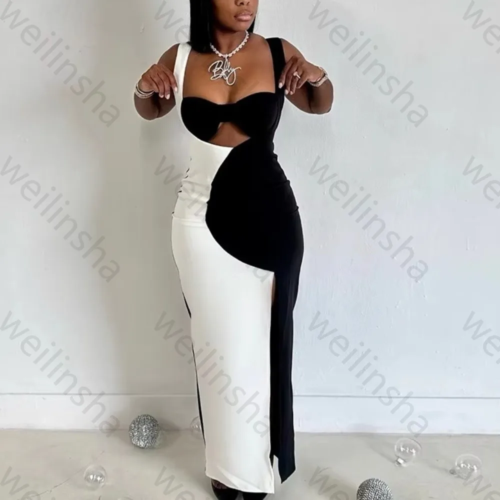 

Sleeveless Bodycon Pleat Evening Dresses Elegant Side Slit Celebrity Dress Exquisite High Quality Prom Party Gowns Customized