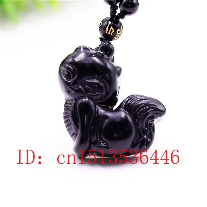 Chinese Natural Black Green Jade Fox Pendant Necklace Fashion Charm Hand-Carved Jewellery Carved Amulet Gifts Sweater Chain