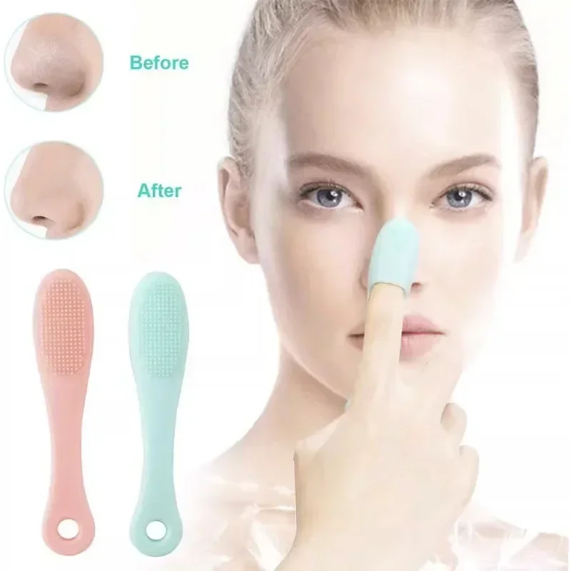 Silicone nose brush thumb wash facial cleanser manual massage brush black nose wing acne brush soft bristled silicone