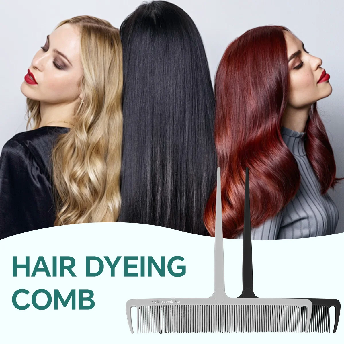 Pro Curved Dyeing Comb with Anti-Slip Thumb Rest & Side Hooks - Precision Sectioning Tool for Color Application and Foil Holding