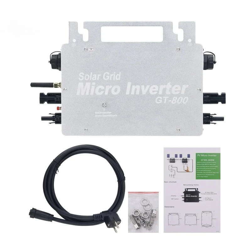 Solar Inverter Enables Phone APP Monitoring Silver/Black GT-800W Solar Grid Micro Inverter IP66 Waterproof