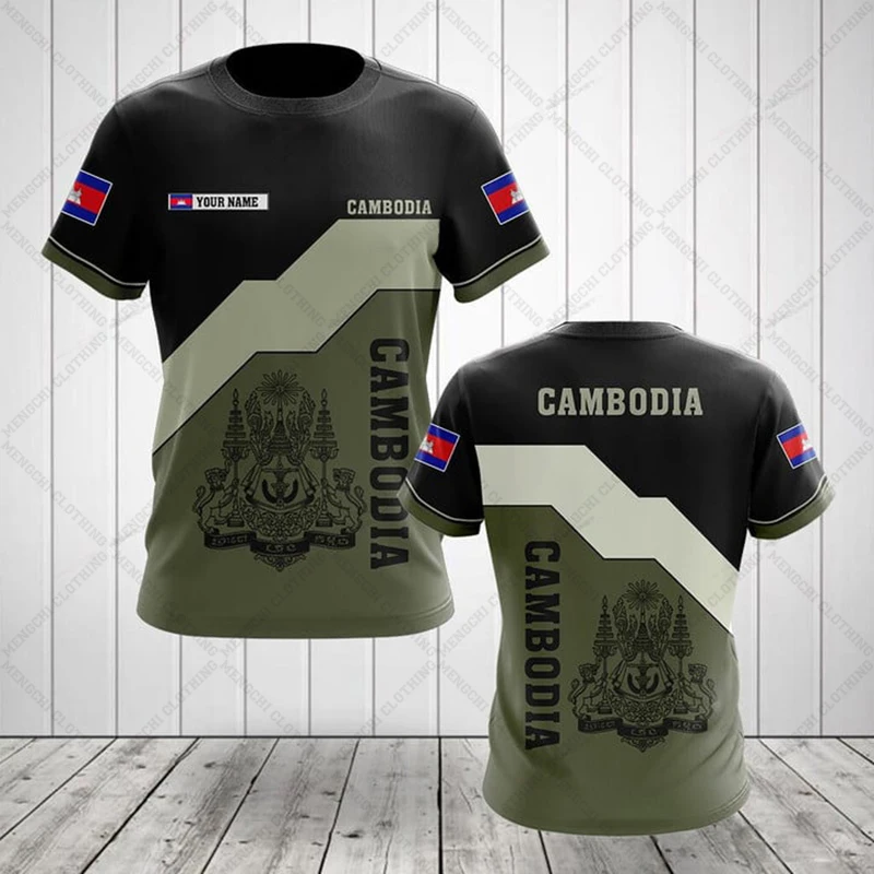 Custom Name Summer Casual Cambodia Flag Graphic T-shirts Cool Men's Fashion Jersey Soft Short Sleeve Tops Fast Dry Sportswear