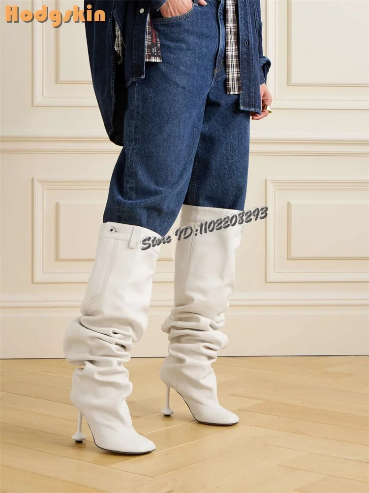 

Sexy Square Toe Over-the-knee Boots Dark Brown Fashion Strange Style Heel Plus-size Slouch Boots 2025 Autumn Women Slip-on Shoes