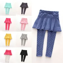 2-5Y Girls Skirt Pants Children Kids Trousers Leggings Pants Cotton Legging with Skirt Autumn Winter Polka Dot Cake Skirt