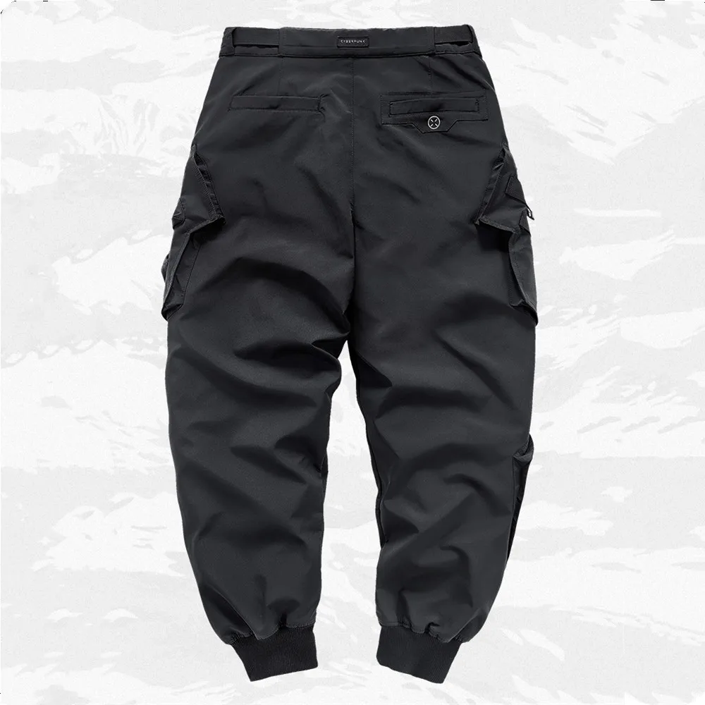 Multi-pocket Functional Hip Hop Cargo Pants Paratrooper Tactical Techwear Adjustable Waistband Pants Men Street Casual Trousers