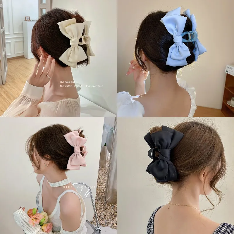 New Korean Bow Hair Clip for Women's Solid Color Butterfly Sweet Temperament Shark Clip Hair Accessories Girl Headwear