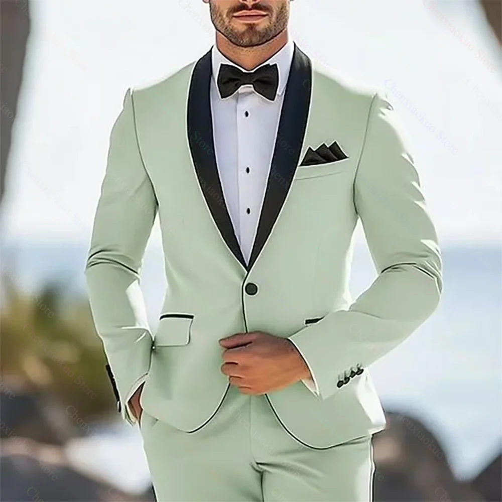 

Men Suits Fashion Shawl Lapel One Button Formal Groom Wear 2 Pieces Slim Chic Elegant Wedding Party Tuxedos (Blazer+Pants)