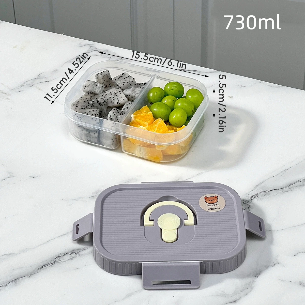 WORTHBUY Doorzichtig plastic compartiment Lunchbox Draagbare studenten Kids Bento Box Magnetronbestendig verzegelde lunchcontainer met handvat