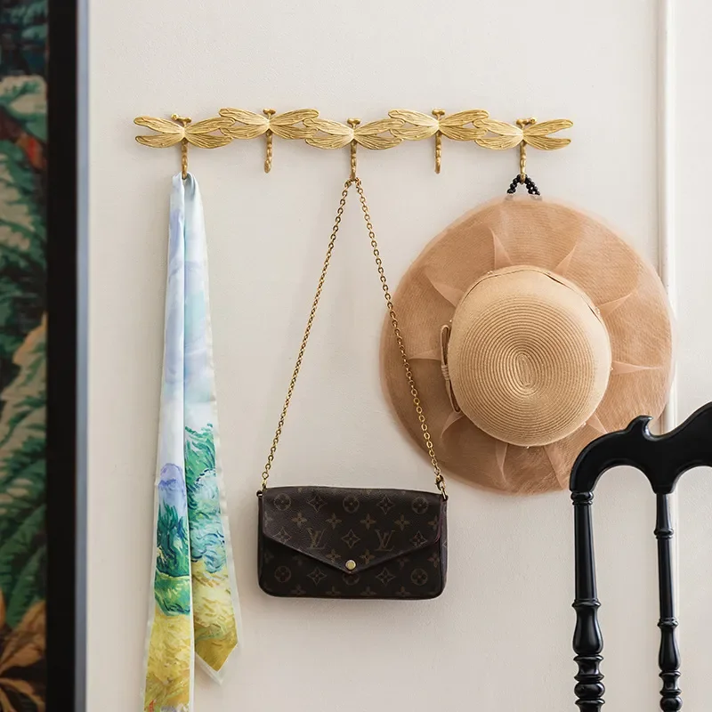 Hanging hanger Wall hanging hanger Brass creative dragonfly Entry porch Hanging hook Long row hook Fitting hat room hook