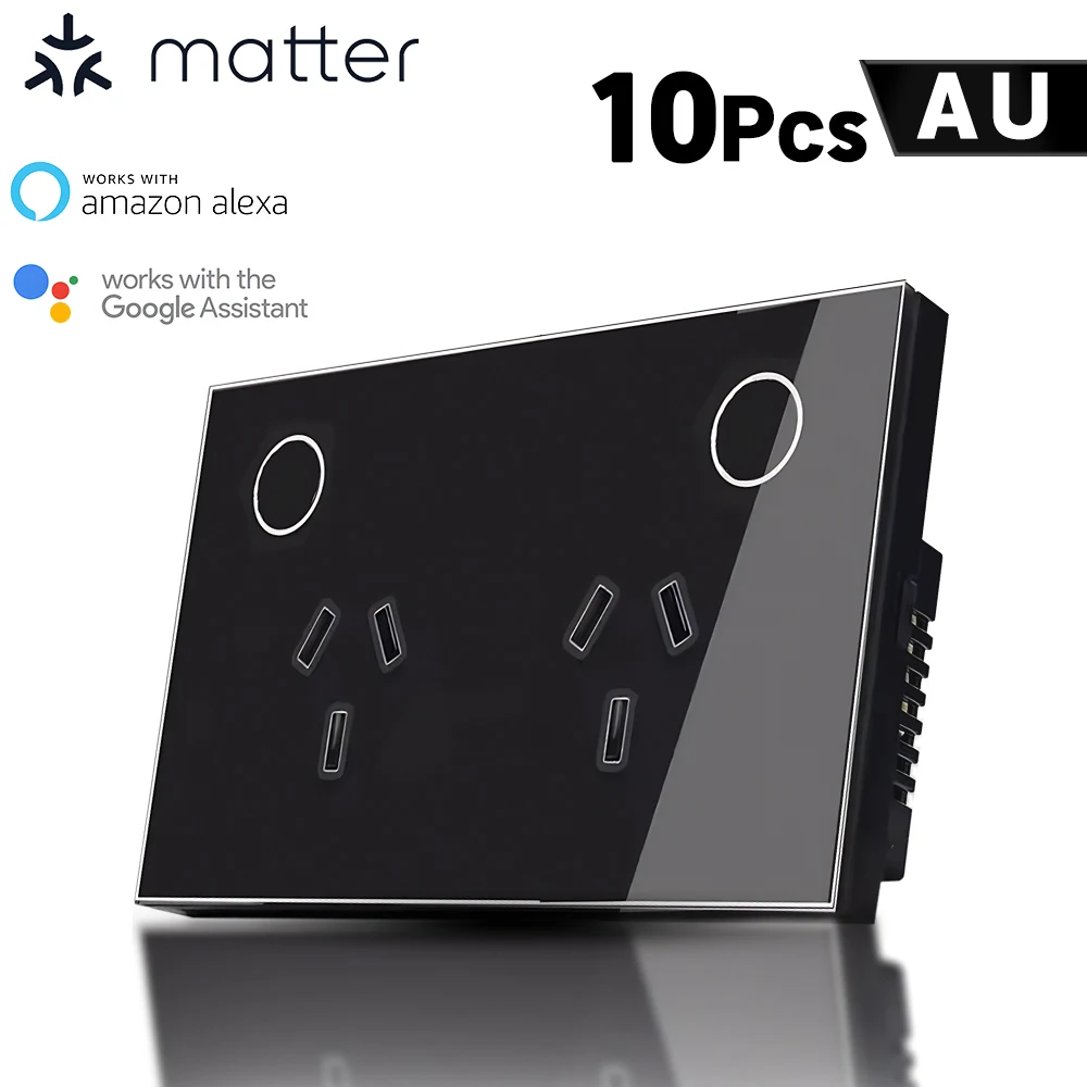 

Matter WIFI Умная настенная розетка 10 шт. SAA AU Электрическая розетка 10A Сенсорный выключатель мощности работает с Contorl от Alexa Google Home