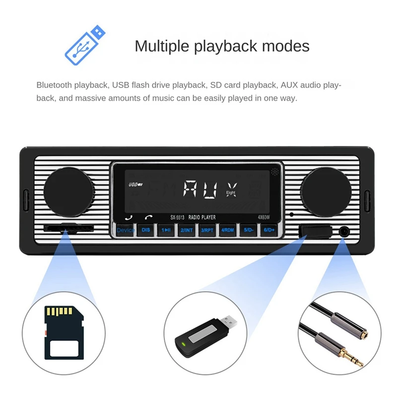 4-Channel 60W Bluetooth Car Radio Plastic Plug-In U Disk Car Radio With Wiring Protection Function For Car