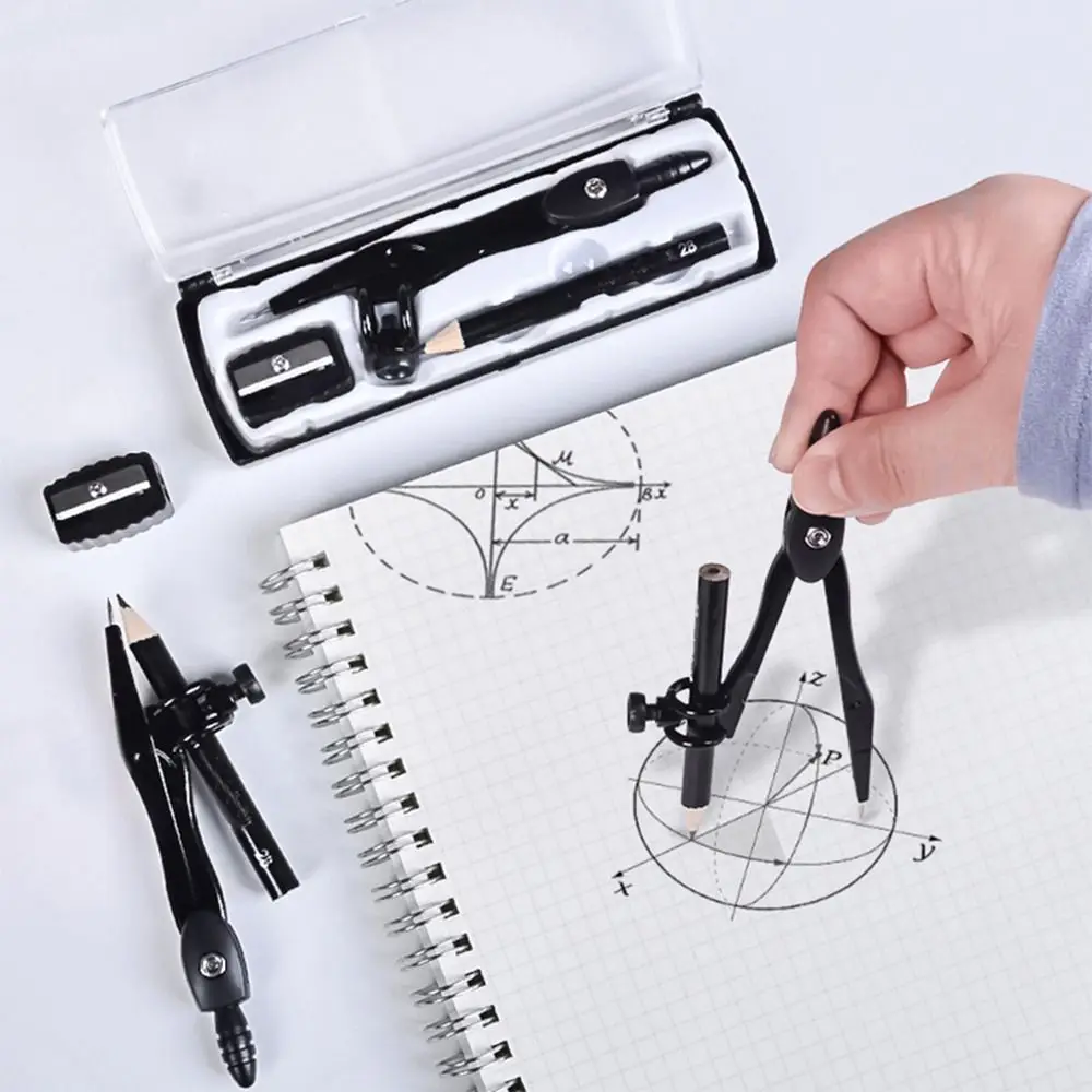 

Metal Drawing Compasses Set with Pencil Sharpener Stationery Set Math Geometry Drafting Tool Clip Pen Type Draw Circle Tool