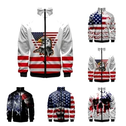 USA Flag American Stars And Stripes Lapel Jackets Zipper Jacket 2024 Daily Casual Long Sleeve Street Coat Clothes Male Tops 4XL