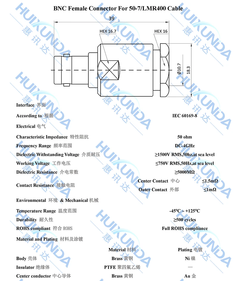 Conjunto de cinco peças de cabeça fêmea BNC-K-7 BNC para conectar cabo 50-7/LMR400 conector BNC-K7 Q9-K-7