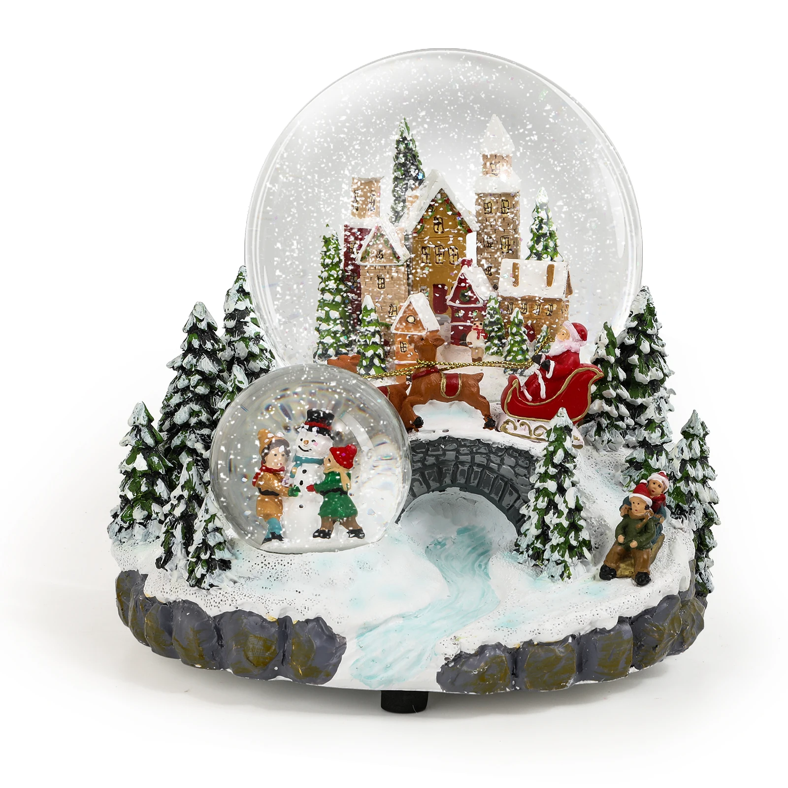 

Christmas Music Snow Globe with Skiing Santa & Snowman Scene Unique Christmas Village House Setting for Family Holiday Decorati