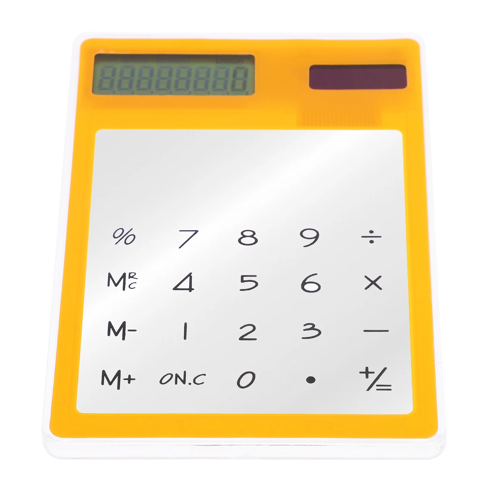 

Сенсорный калькулятор на солнечной энергии с прозрачной панелью, 8-значный ЖК-дисплей, автоматическое отключение питания, портативный, для использования в школе и офисе, оранжевый