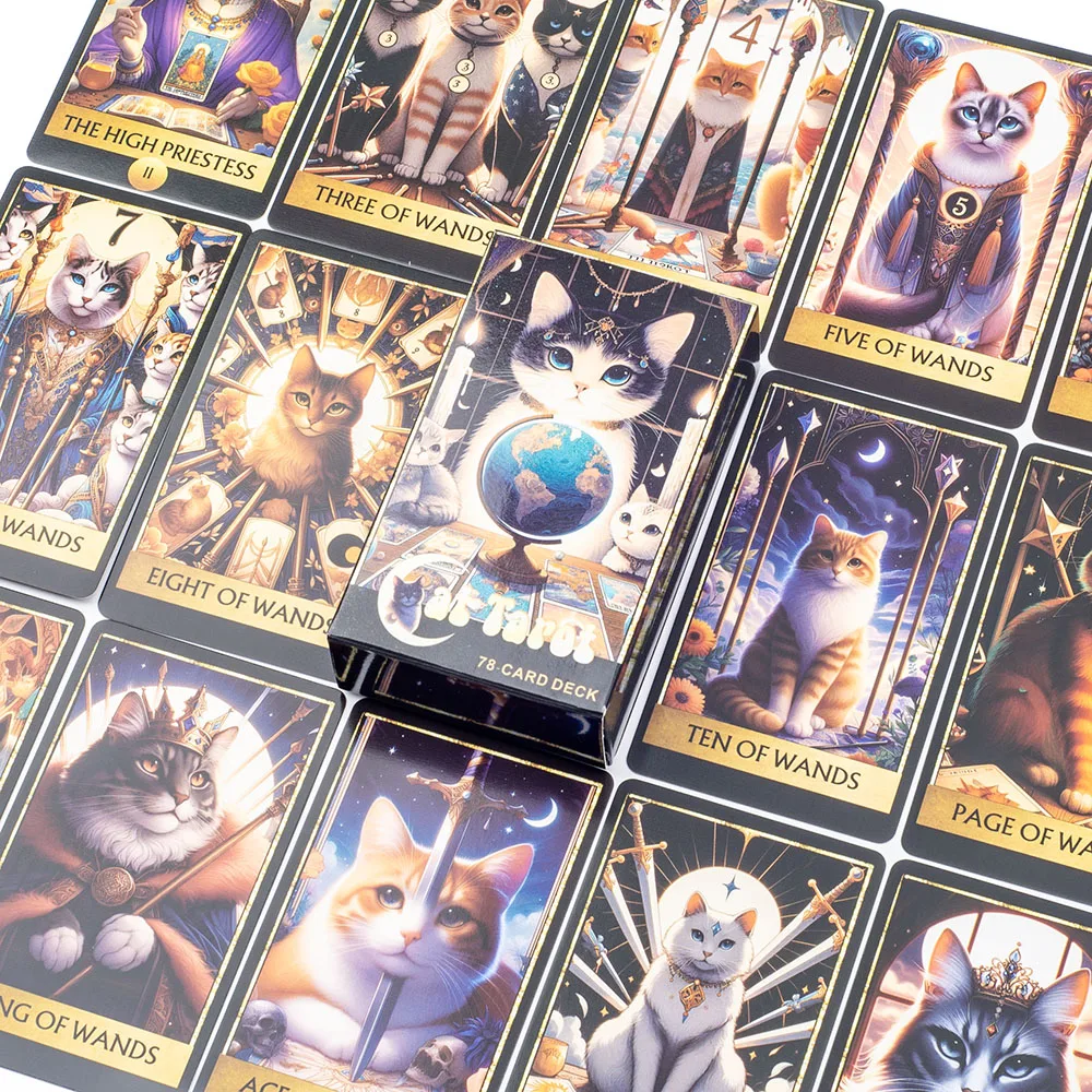 Cat Tarot 78 Card Deck English Version Board Game Christmas Gift  Divination Tools for Fun Fortune Telling 10.3x6.1cm