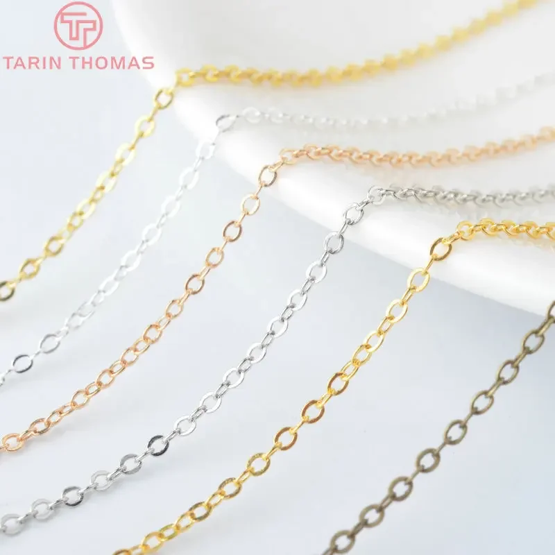 (4638)5 Meters width 1.5MM Gold Color Copper Necklace Chain Flat Oval Link Chains For Jewelry Making Diy Jewelry Accessories