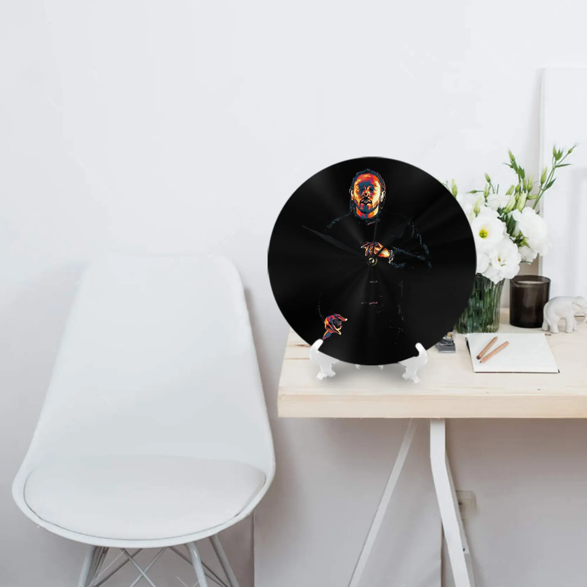 Kendrick Lamar Neon Glow Portrait Dark Minimalist Vibe Wall Clock Room Decoration Silent Round Clock for Bedroom Living Kitchen
