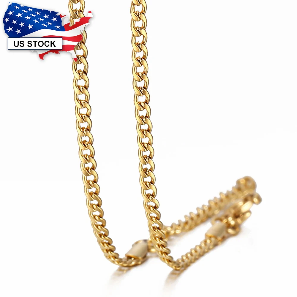 2mm Necklace for Women Men Stainless Steel Curb Link Chain Gold Color 18inch+2inch Extension Link Wholesale Jewelry Gifts DKN650