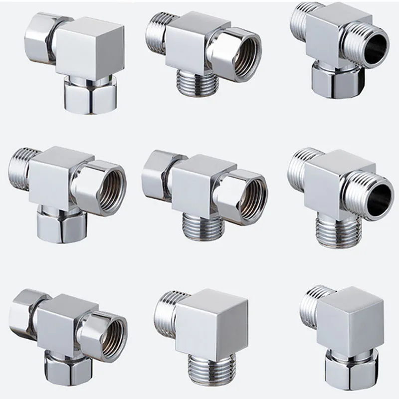 G1/2 Brass Three-way Splitter Live Connection Faucet Three-way Splitter One-in-two-out Joint Water Pipe Fittings