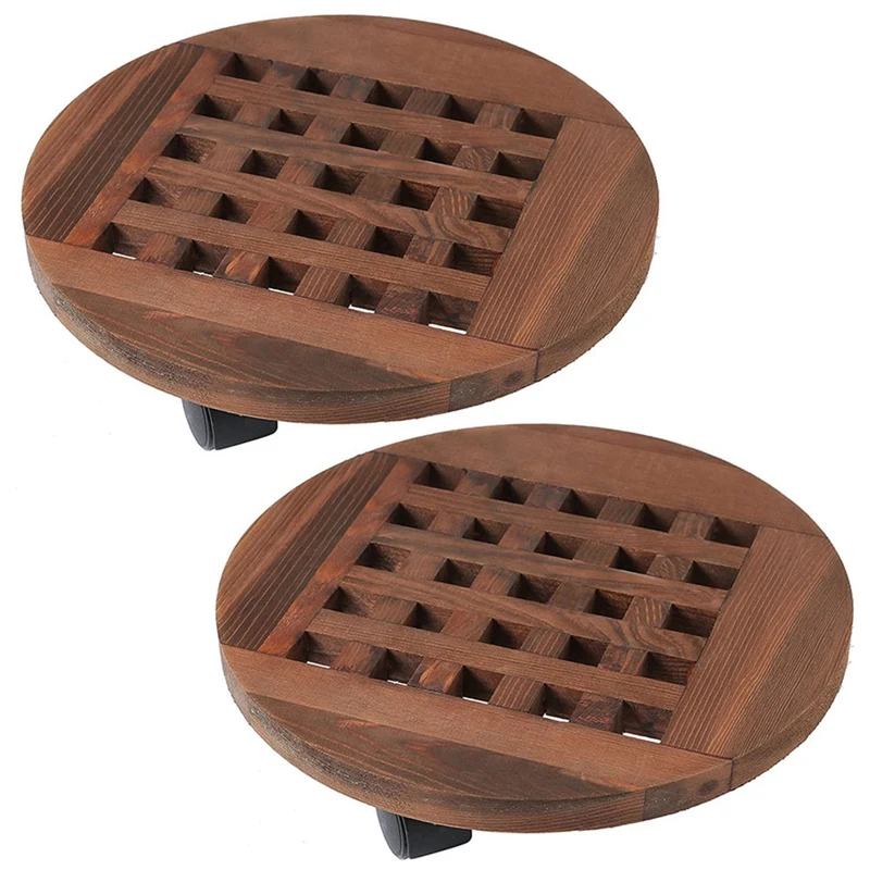 

Hot 2X 25Cm Wood Flower Pot Removable Tray Plant Holder Stand Base With Wheels Planter Flowers Pot Mover Trolley Plate