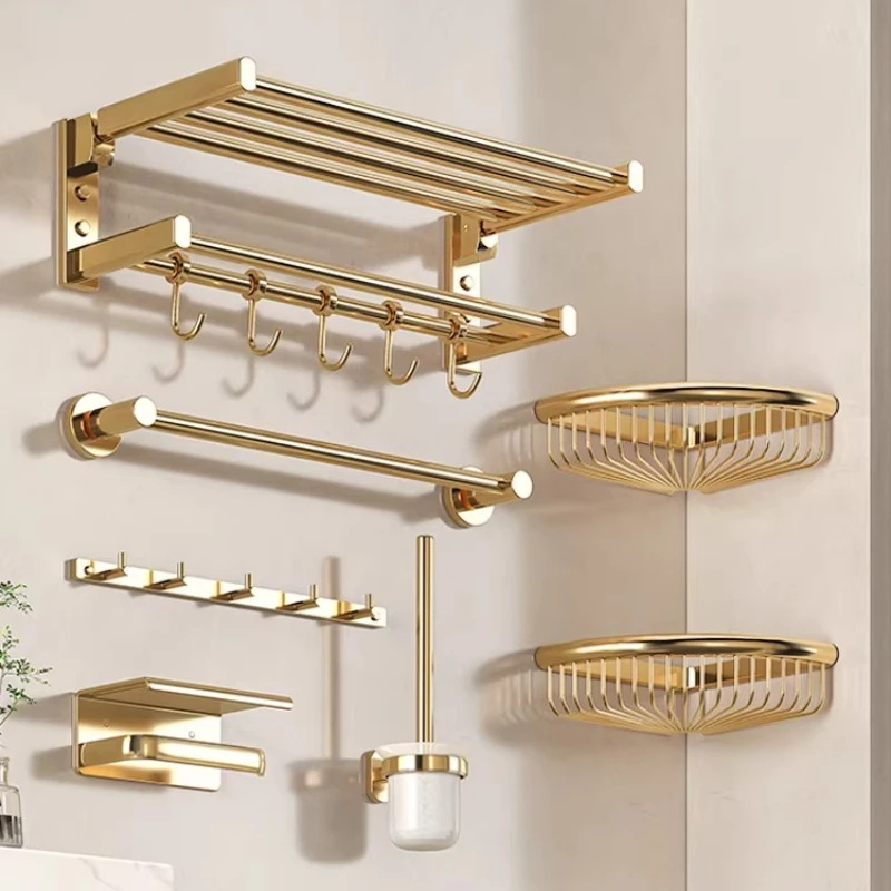 

All-copper towel rack, bathroom free punching, bathroom rack, high-end color bathroom, toilet folding towel rack.