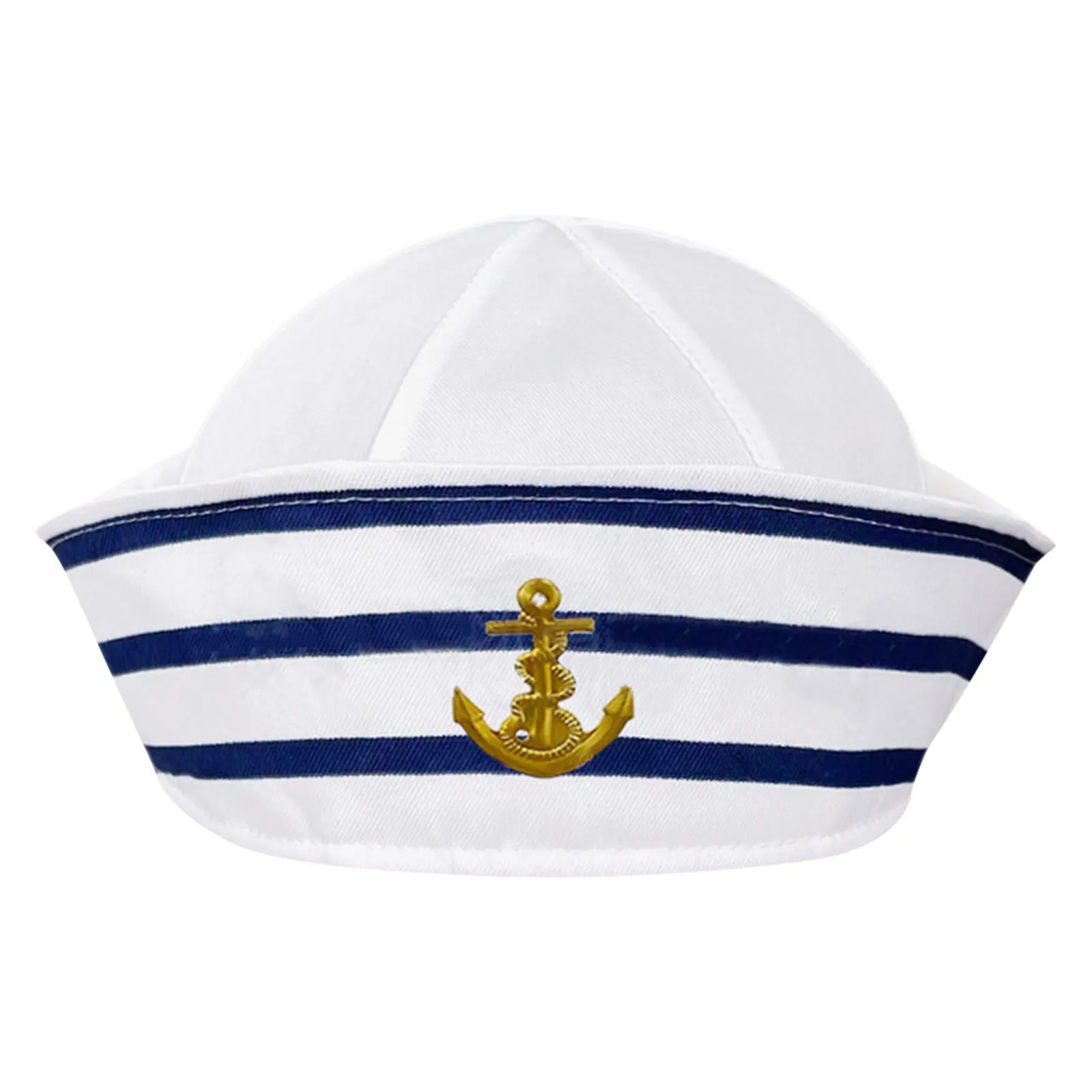 ブルーホワイトストライプキャプテンハットポリエステルセーラーハット男性女性用コスプレ衣装ステージパフォーマンスボートパーティー装飾