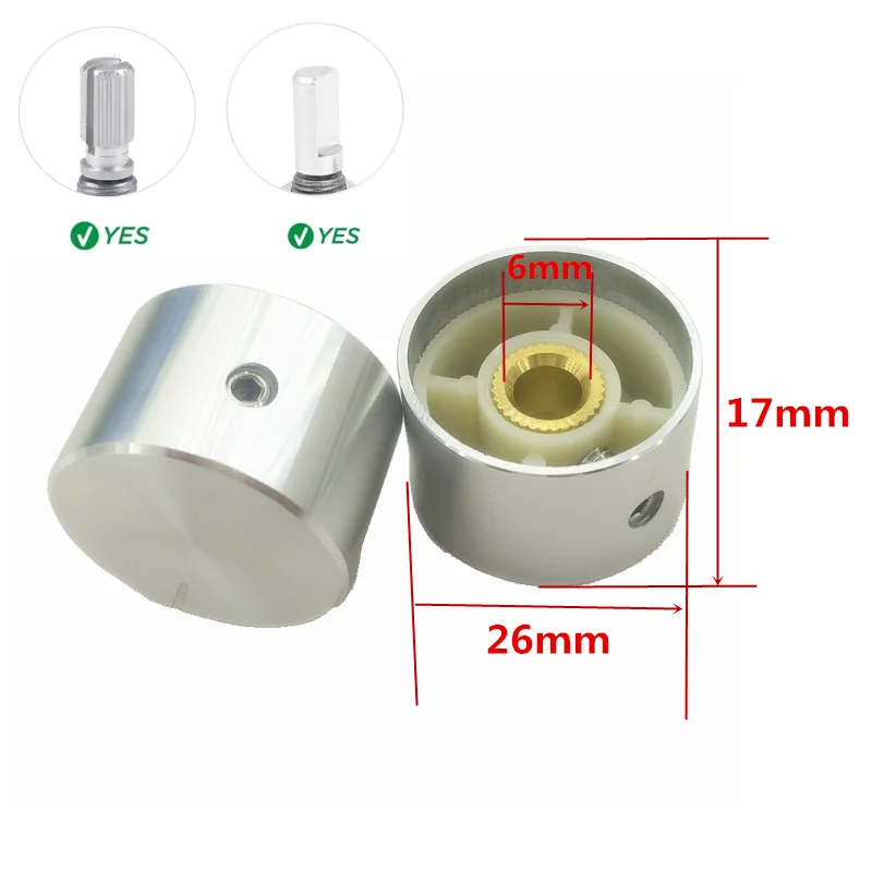 Aluminum Alloy Encoder Switch Caps Potentiometer Volume Control Knob 6mm Shaft Hole 26*17mm(D*H)