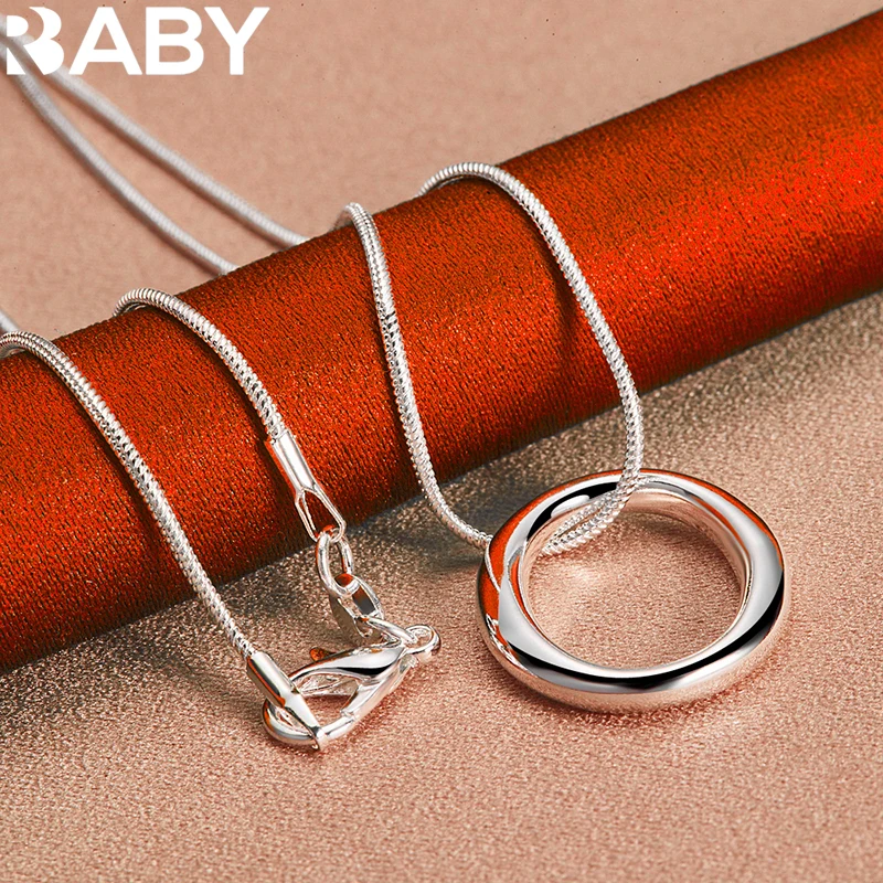 URBABY 925 Sterling Silver Round Circle O Necklace Bracelet Earrings Ring For Woman Wedding Engagement Party Jewelry Set