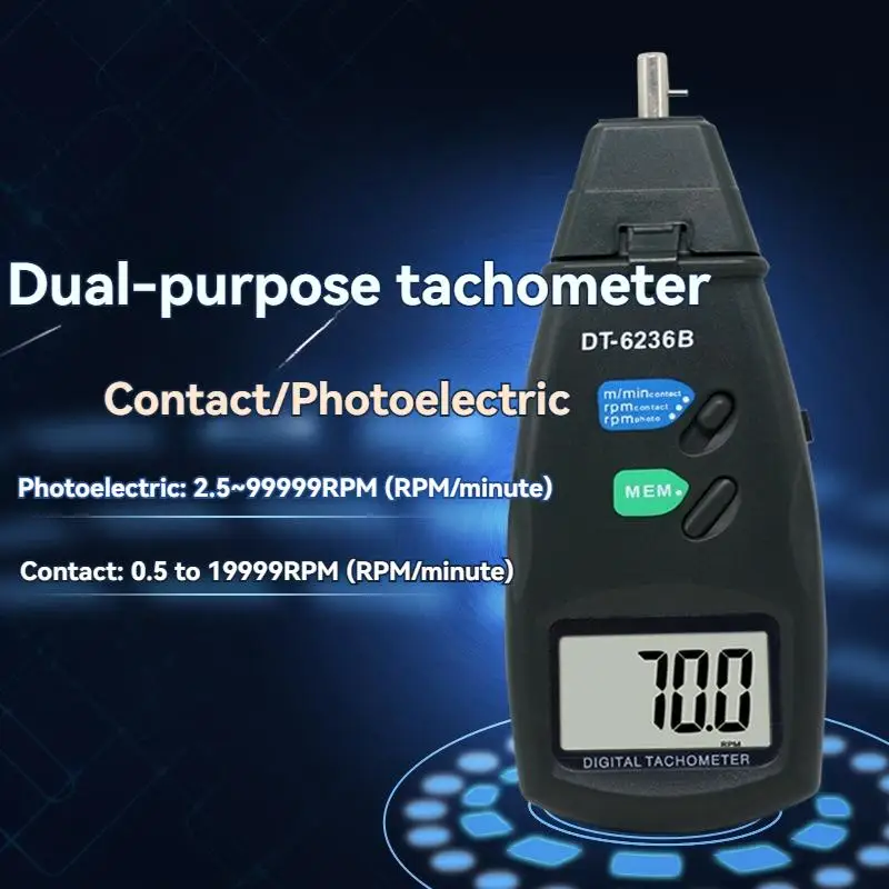 

DT6236B Portable Digital 2 in 1 LASER Sensor Photo & Contact Tachometer Tach 99,999 RPM Range