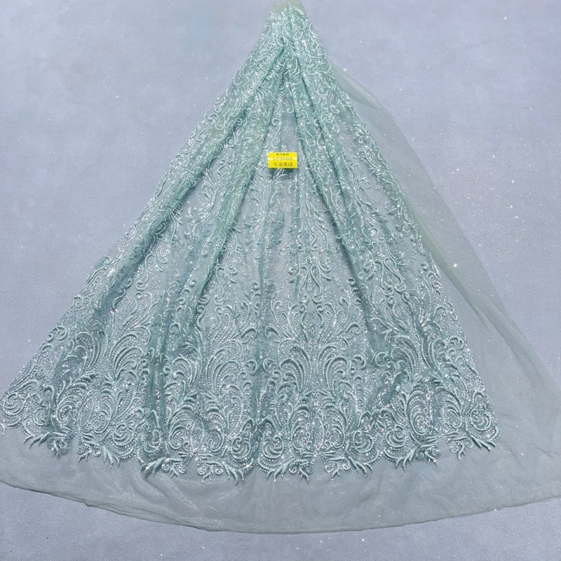 

10 Yards Light Green Patterned Wedding Dress Fabric with Mesh Spray Lace 150cm Wedding Party Spray gold Tull fabric