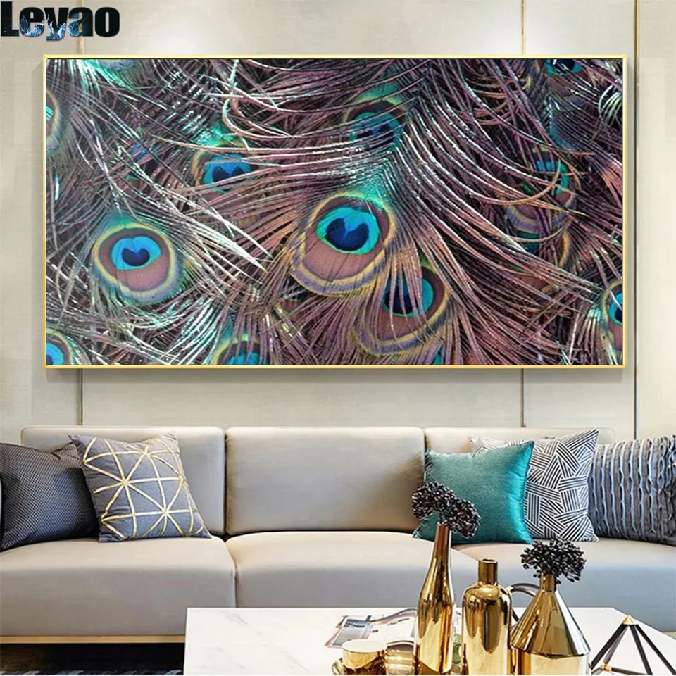 5D Diy Diamond Painting  image of a peacock feather Diamond Mosaic Full Square Round Drill Embroidery Big Size Home Decor