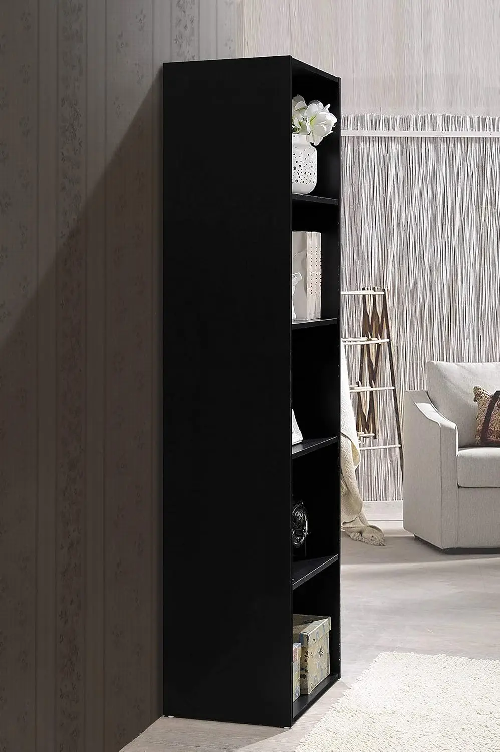 Import 5 Shelf Bookcase, Black