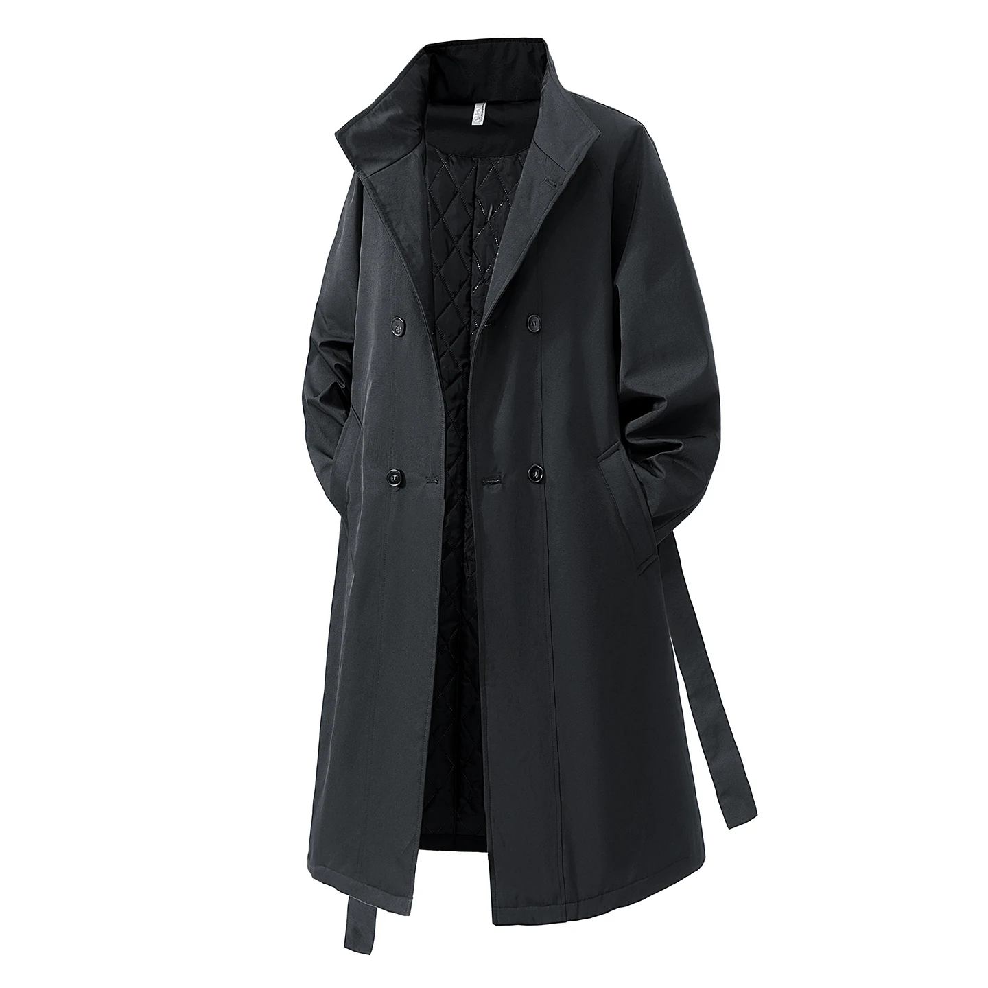 

Men's Long Over-Knee Double-Breasted Thiened Cotton Woolen Coat Briti Sle Winter Adstrative Workwear Faionable Yo...