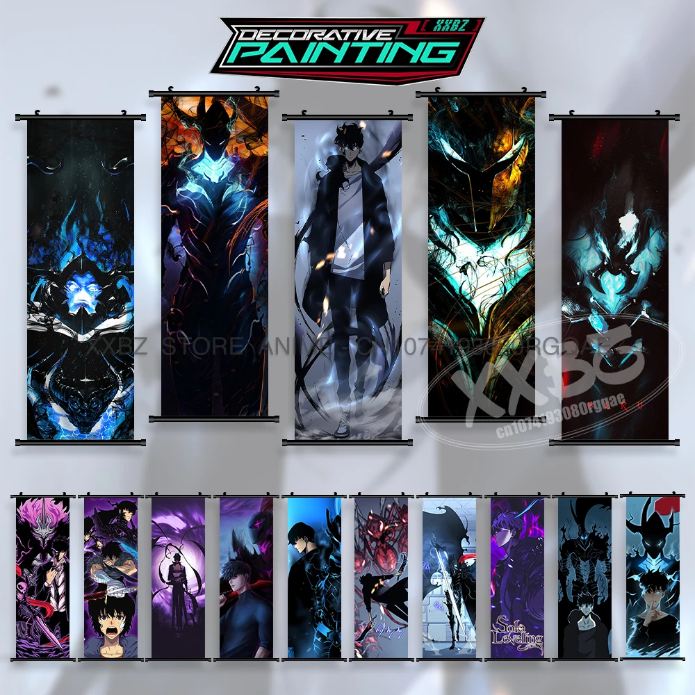 

Hot Blooded Anime Solo Leveling Figures Canvas Home Decor Scrolls Picture Wall Art Hanging Painting Bedside Background Poster