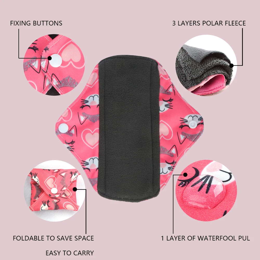 [AIO] Washable Waterproof PUL Print Sanitary Napkin Heavy Flow Reusable Menstrual Pad Polar Fleece Feminine Hygiene Panty Liner