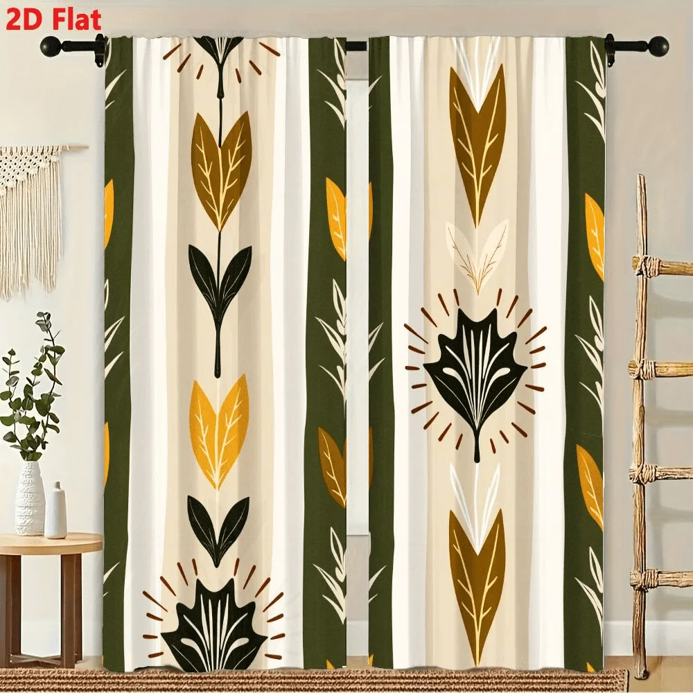 

2Pcs Curtains Botanical Illustrations Leaves Ferns And Floral Window Drapes for Bedroom Living Room Decoration Window Treatment.