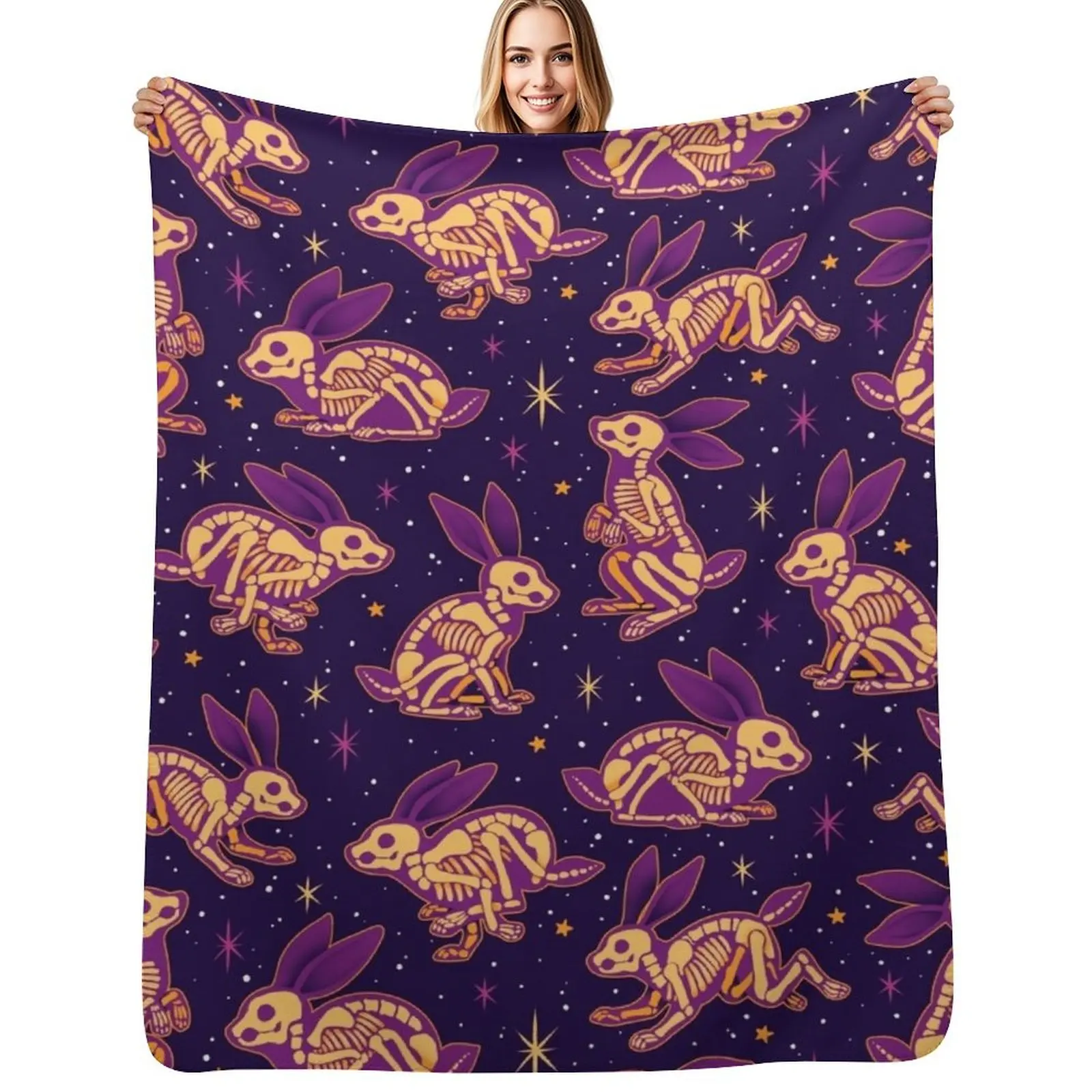 Rabbit Skeletons Purple Throw Blanket Soft Cozy Blanket for Pet Kids Adults