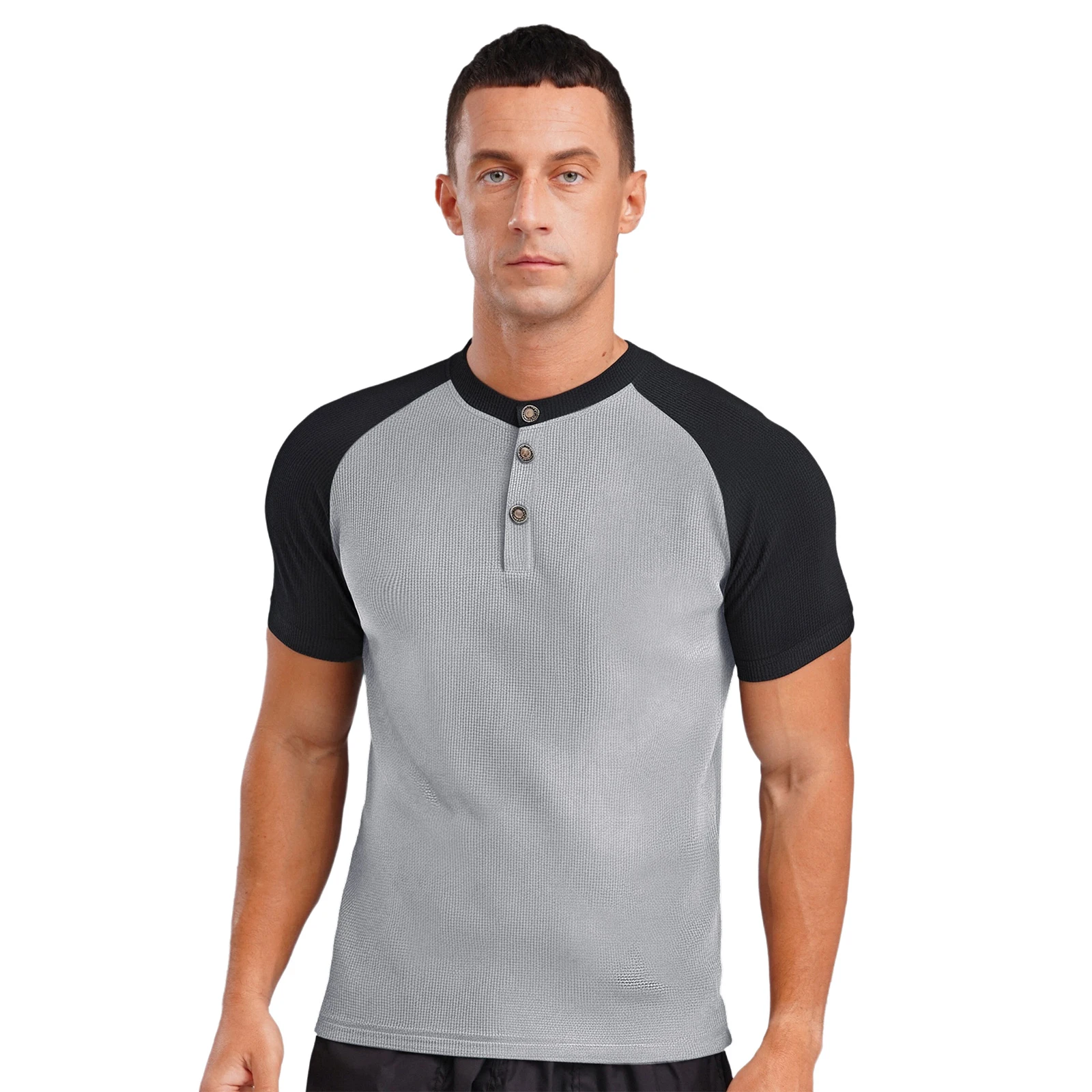 

Men Casual Waffle T-shirt Round Neck Short Sleeve Contrast Color Pullover Shirt Stylish Tee Shirts Top for Office Daily Wear