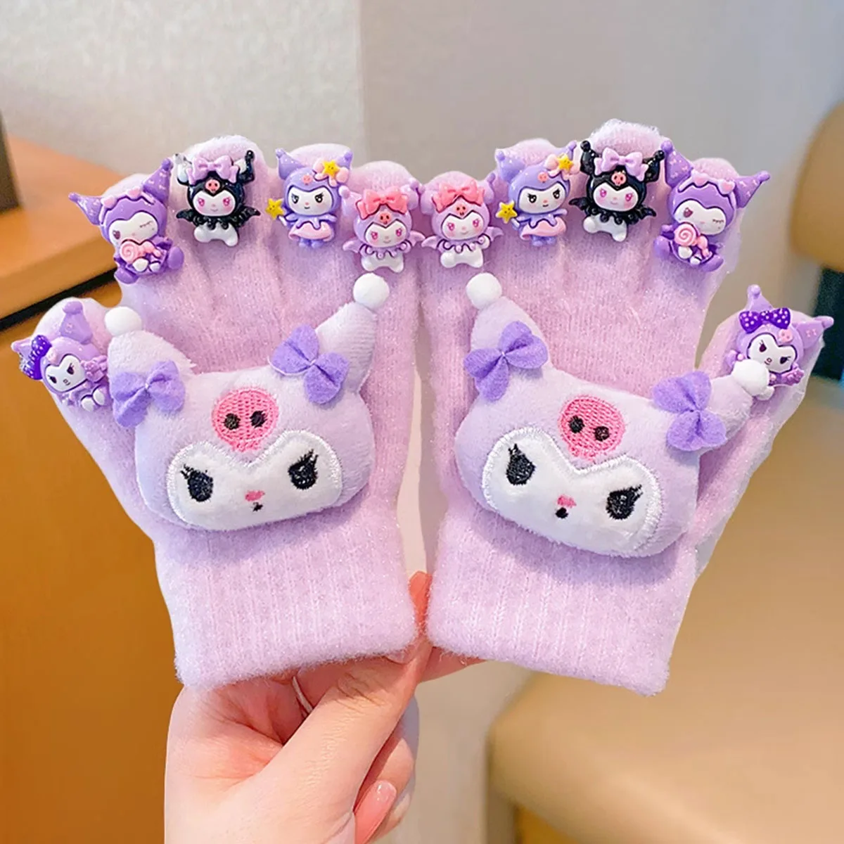 قفازات سانريو هالو كيتي كورومي المريحة الكرتونية اللطيفة، قفازات شتوية دافئة مقاومة للبرد للأطفال