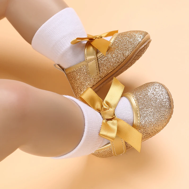 Baby Birthday Party Shoes Infant Toddler Bowknot gomma antiscivolo suola morbida Flat PU First Walker Newborn Bow Decor Mary Janes