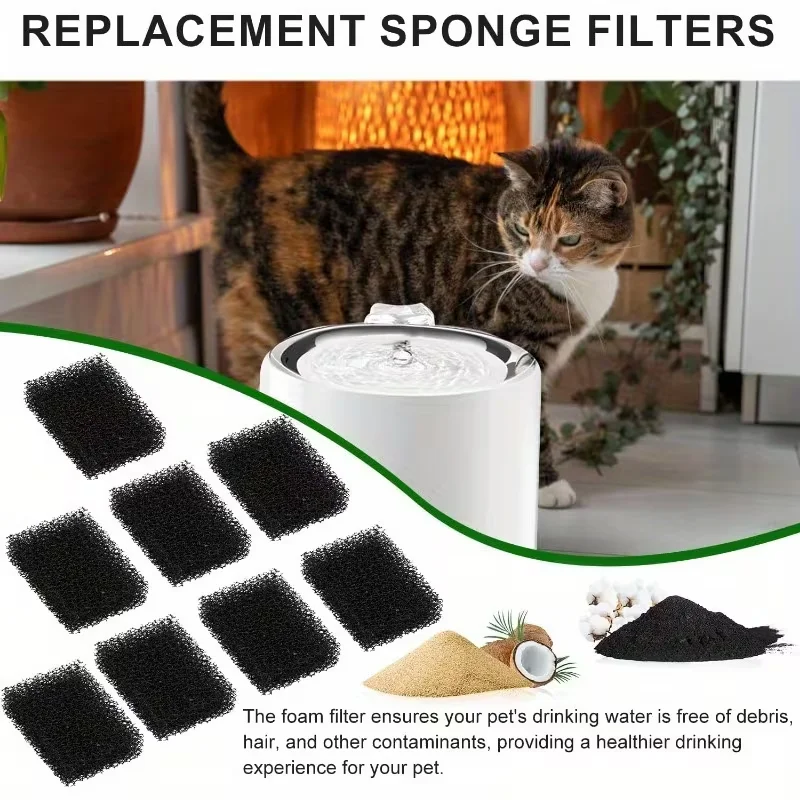 11/25Pcs Cat Water Fountain Replacement Filter Sponge, Activated Carbon Foam For Stainless Steel Pet Dog Water Dispenser
