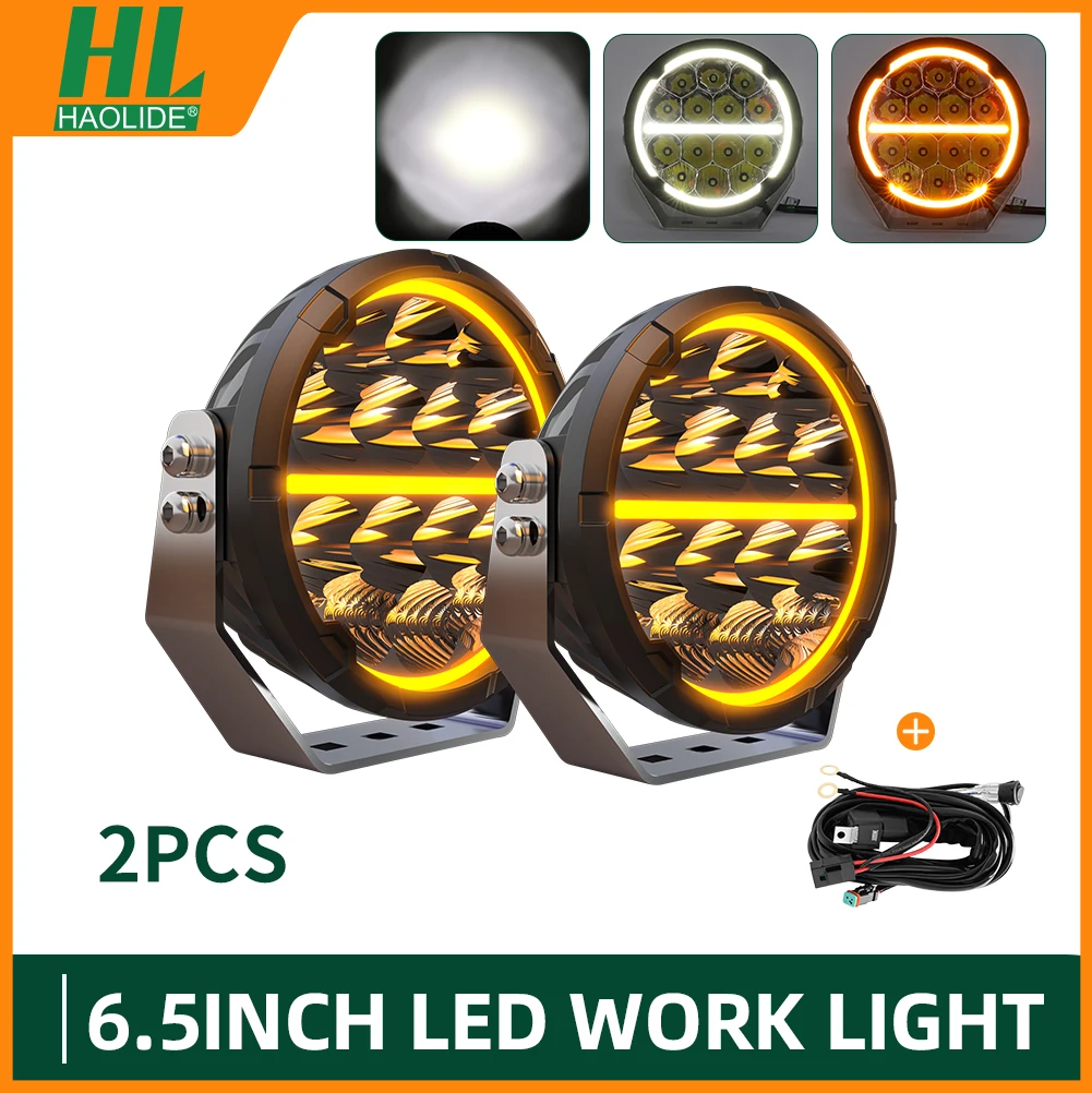 HAOLIDE 6,5 inch LED Rijden Werklamp Spot Flood Wit Amber Auto Off Road Koplamp 4X4 Luxe Extra Lamp vrachtwagen ATV UTV \
