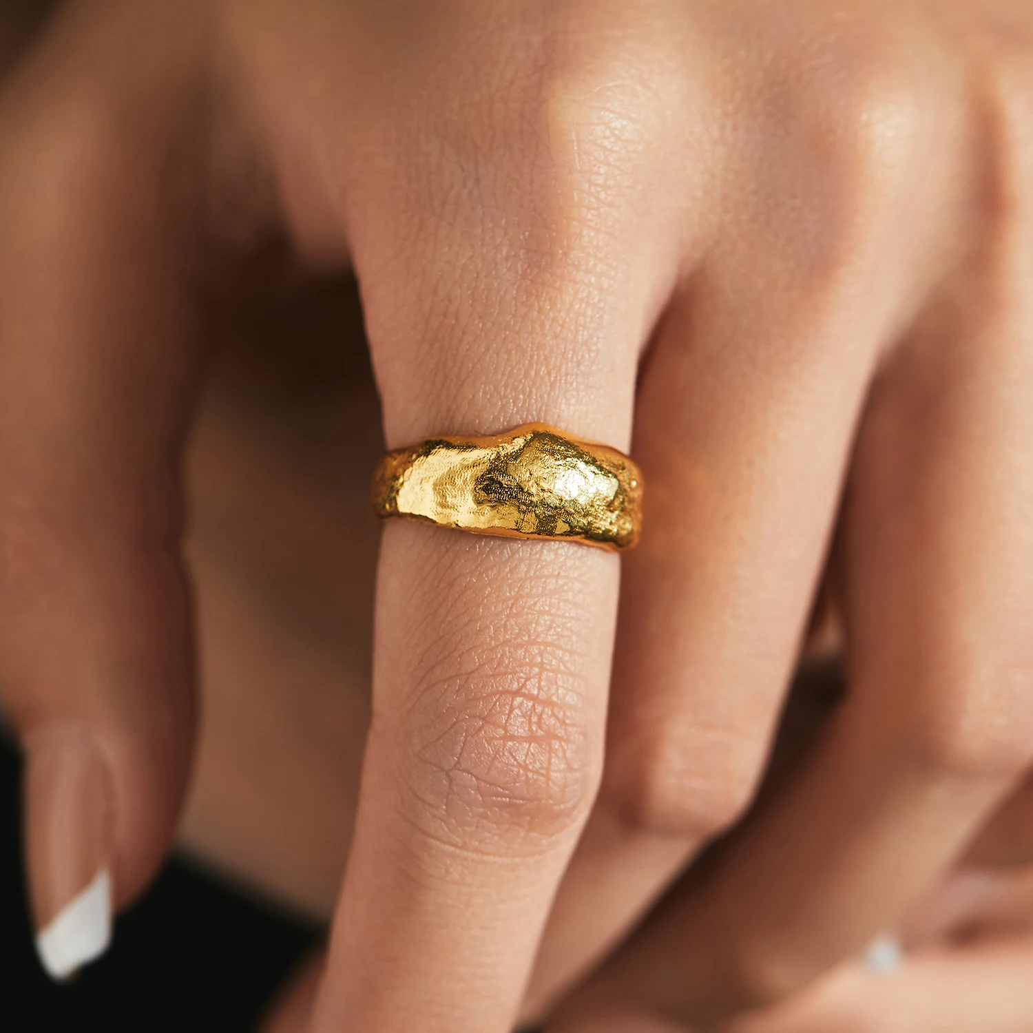 MODIAN 925 Sterling Silver Scrub Texture Irregular Design Party Finger Ring Gold Color Punk Jewelry For Women Girls Gifts