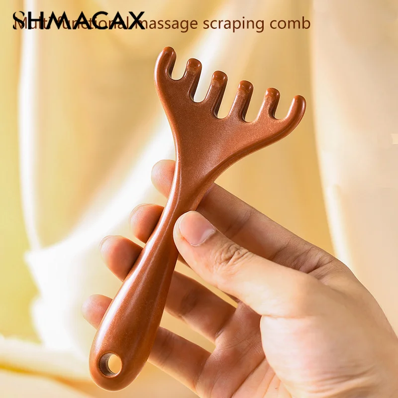 Resina Deer Antlers Body Massage Comb, Acupuntura de Dente Largo, Ajuda a Circulação Sanguínea, Ferramenta Anti-estática para Cabelo Suave