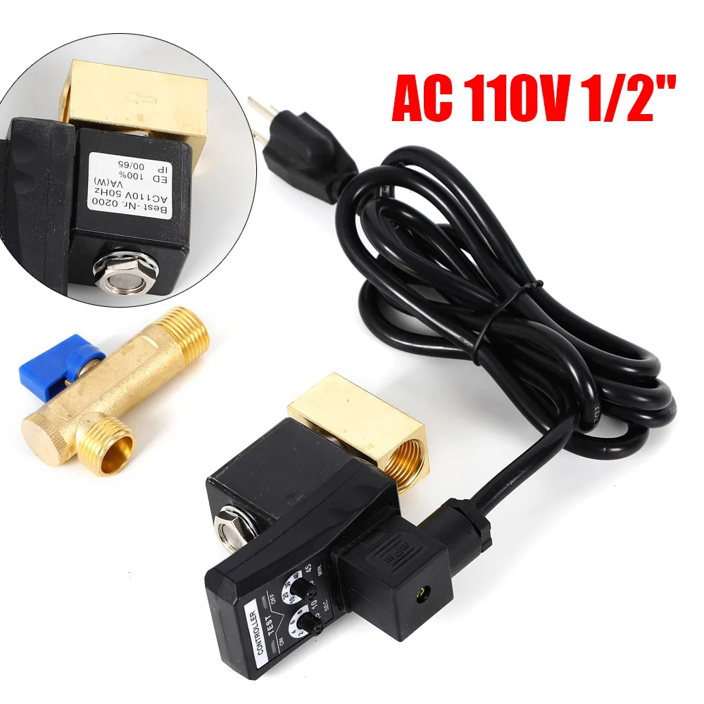 110V AC Electronic Timer-Controlled 2-Way Air Compressor Accessory with Automatic Drain Valve for Gas Tank - US 1/2