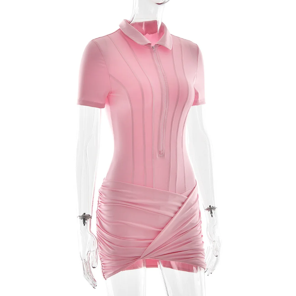 Modischer Plissee-Jumpsuit für Damen, Eleganter Kurzarm-Bodycon mit Reißverschluss und Revers, Sommerliche Alltags- und Streetwear – Detail 27