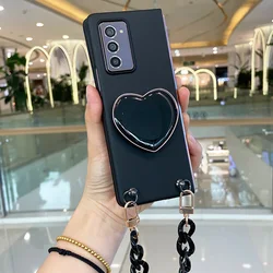 Fashion Black Bracelet Hand Chain Long Strap Crossbody Skin Back Portable Case For Samsung Galaxy Z Fold 3 2 ZFold 6 7 ZFold 5 4