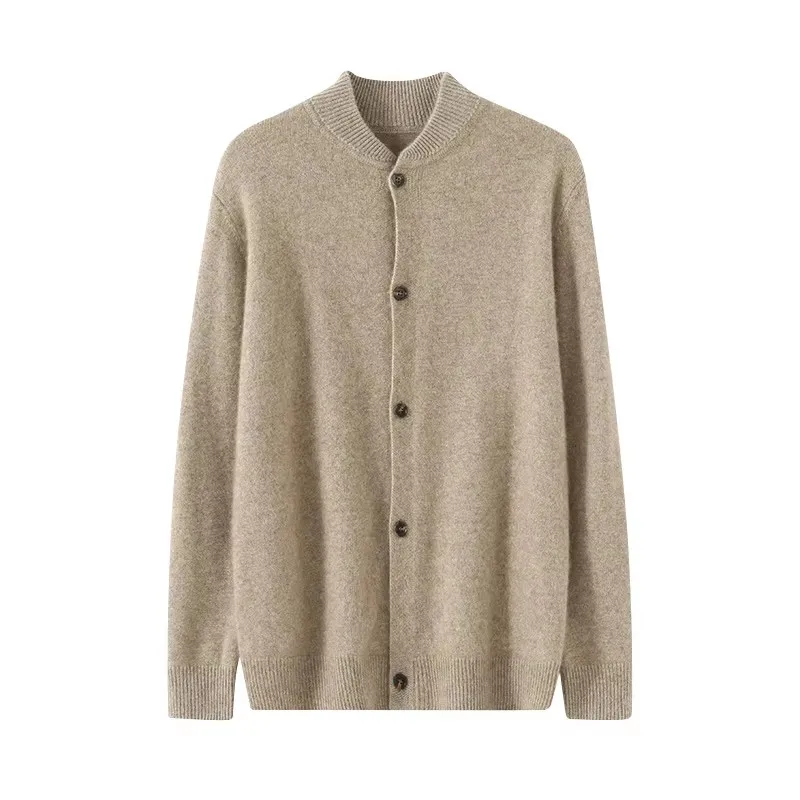 Men's 100% Cashmere Button-Up Cardigan round Neck Thickened Warm Knitted Casual Jacket Autumn Winter New